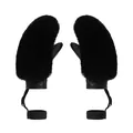 Women's black faux fur ski mittens with quilted leather palms and anti-lost wrist straps - S / Black