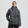 Women's paisley snow jacket with black and white print, waterproof and windproof - XS / Black White Paisley Print (052)