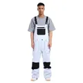 Men's light grey waterproof ski bib pants with black reinforcement patches and straps - Grayish White