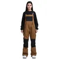 Women's waterproof bib ski pants in brown and black color block with chest pocket - XS / Bottoms / Dark Coffee And Black