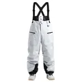 Waterproof white ski bib pants with black adjustable suspenders for winter sports - S / Light Gray
