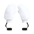 Winter white faux fur mittens with quilted wrist detail and black safety lanyard strap - S / White