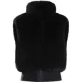 Women's black faux fur winter vest with high collar and elastic quilted hem - M / Black