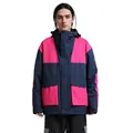 Waterdichte skijas voor heren in marineblauw en roze contrast met grote zakken - 2XL / Tops / Rozerood & Marineblauw