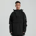 Men's black hooded ski anorak with windproof fabric and large front pocket detail - S / Tops / Black