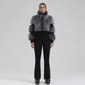 Damen Skianzug schmale Passform mit dunkelgrauer Webpelzjacke und schwarzer Skihose - S / Oberteil Und Unterteil / Hellgrau
