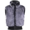 Short lavender faux fur vest with a black quilted elastic hem and high collar - XS / Purple Grey