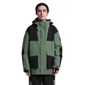 Men's waterproof color-block ski jacket in olive green and black with hood - Army Green Patchwork Black