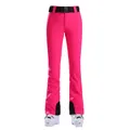 Women's slim fit bright pink ski pants with adjustable black snow belt and waterproof fabric - Pink