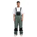 Men's waterproof bib ski pants in sage green with black reinforced patches and pockets - Light Army Green