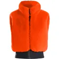 Women's faux fur ski vest in vibrant orange with black quilted elastic waist hem - XS / Orange Red