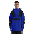 Men's blue and black contrast hooded ski jacket with waterproof fabric and front pocket - S / Tops / Blue/Black