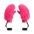 Women's fuchsia faux fur ski mittens with windproof fleece and anti-lost wrist straps - M / Rose Red