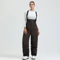 Dark brown professional insulated ski bib pants with black adjustable suspenders and high waist - Dark Brown - Women