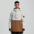 Men's two-tone insulated ski anorak in cream and brown with functional pockets - M / Tops / Khaki & Beige