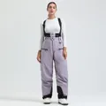 Women's lavender ski bib with adjustable black straps and white slim fit base layer - Violet - Women