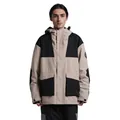 Men's waterproof color-block ski jacket in beige and black with hood and pockets - Light Coffee & Black