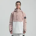 Pink and white hooded ski jacket with Circle Snow arm patch for winter outdoor sports - XS / Tops / Pink and White