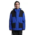 Men's outdoor ski jacket in blue and black color-block with multi-pocket design - Blue & Black