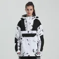 Waterproof ski jacket in black and white ink splash design with adjustable cuffs - White Ink Splatter Black