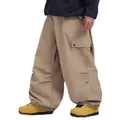Men's khaki oversized waterproof ski pants with large side flap pockets and cuffed hem - XS / Bottoms / Khaki