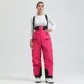 Pink insulated ski bib pants with white thermal top for winter sports and snowboarding - Rose Red - Women