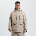 Men's khaki waterproof ski jacket featuring hood and multiple functional zipper pockets - XS / Top And Bottom / Khaki (CAM)