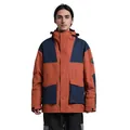 Men's loose color-block ski jacket in burnt orange and navy blue for outdoor sports - Brick Red & Navy Blue