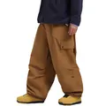 Men's loose multi-pocket cargo ski pants in dark brown with elastic ankles - Brown