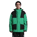 Men's waterproof color-block ski jacket in vibrant green and black with hood - Green Patchwork Black