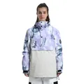 Women's anorak ski jacket with purple marble print and off-white windproof fabric - M / Tops / Tie-Dye Purple Patchwork