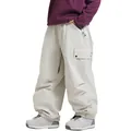 Beige loose cargo ski pants with large side pockets and elastic cuffs for outdoor sports - Off White