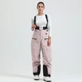 Pink waterproof women's ski bib pants with black wear-resistant patches and pockets - Light Pink - Women