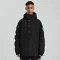 Black insulated hooded ski anorak with large front pocket and adjustable cuffs - 2XL / Tops / Black