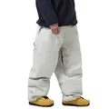 Waterproof cream-white wide-leg ski pants with utility pockets and contrast stitching - S / Bottoms / Off White
