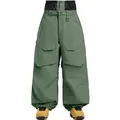 Waterproof sage green cargo ski pants featuring tactical pockets and elastic waist bands - Army Green