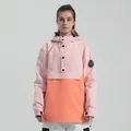 Women's pink and orange color-block anorak ski jacket with hood and adjustable cuffs - L / Tops / Pink and Orange Contrast