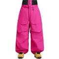 Waterproof hot pink cargo ski pants with high elastic waist and side flap pockets - Rose Red