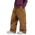 Men's loose fit waterproof ski pants in dark camel with white contrast stitching detail - S / Bottoms / Brown