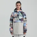 Women's mountain print winter ski jacket with grey panel and half-zip hoodie design - L / Tops / Landscape Print
