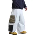 Pantalón de esquí cargo blanco oversize con bolsillos verde oliva y negros para invierno - S / Blanco Roto