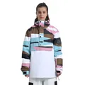 Women's hooded ski anorak with colorful camo print blocks and large front pocket - L / Tops / Camo Patchwork