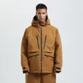 Waterproof men's hooded outdoor ski jacket in khaki camel with multi-zip pockets - XS / Top And Bottom / Coffee (COF)