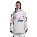 Women's pink and grey ink print ski jacket with windproof fabric and hooded design - L / Tops / Tie-Dye Pink Patchwork