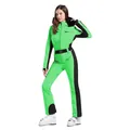 Combinaison de ski femme vert fluo et noir avec capuche en fourrure et ceinture ajustée - XS / Ensemble (Style 2314) / Vert