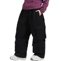 Men's and women's loose fit black multi-pocket waterproof corduroy skiing pants - S / Black