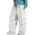 Loose fit off-white cargo ski pants with large side pockets and functional design - S / Off-white