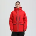 Waterproof red hooded ski jacket for men and women featuring four black zippered pockets - XS / Top And Bottom / Red (RED)