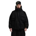 Men's black hooded ski jacket with multiple cargo pockets and windproof fabric - S / Tops / Black