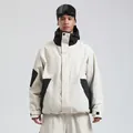 Mens hooded ski jacket in off-white and black color block, waterproof and windproof - XS / Off-white